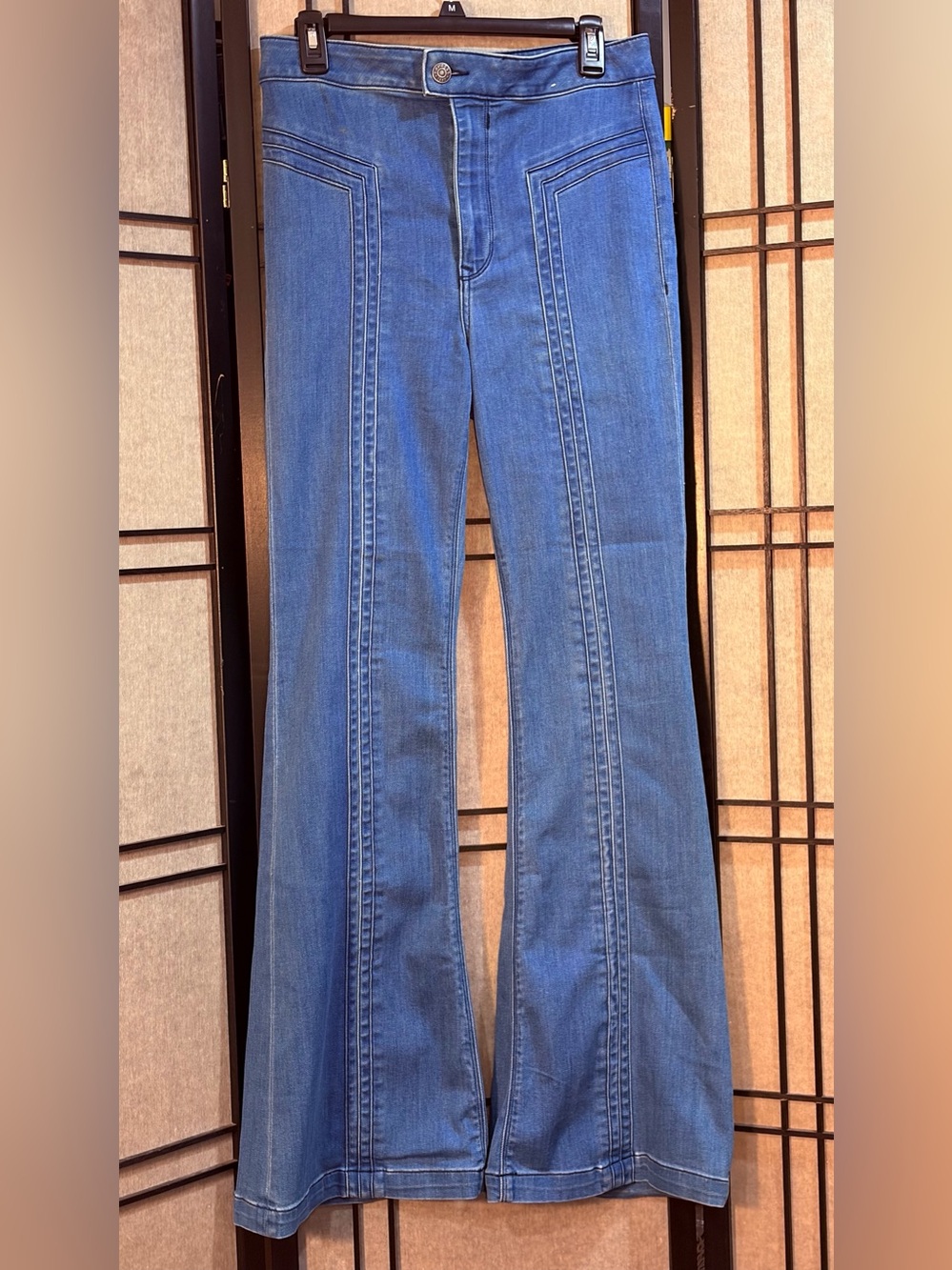Express Bell Flare Super High Rise Women’s Sz 10 R Seam Details 70s Boho Vibe